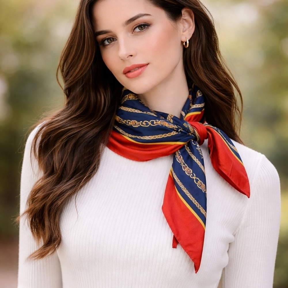 FELICIANI Equestrian Chain Belt Pattern Chic Fashion Scarf Neckerchief